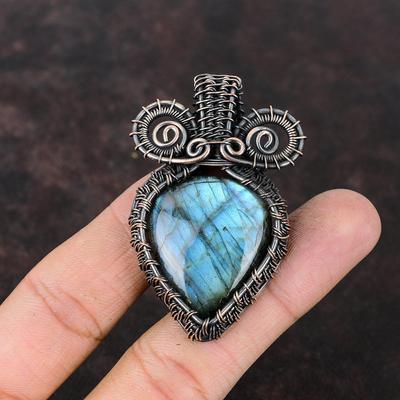 Labradorite Gemstone Pendant Copper Wire Wrapped Pendant Copper Jewelry Handmade Pendant Anniversary Gift Labradorite Pendant Wire Jewelry