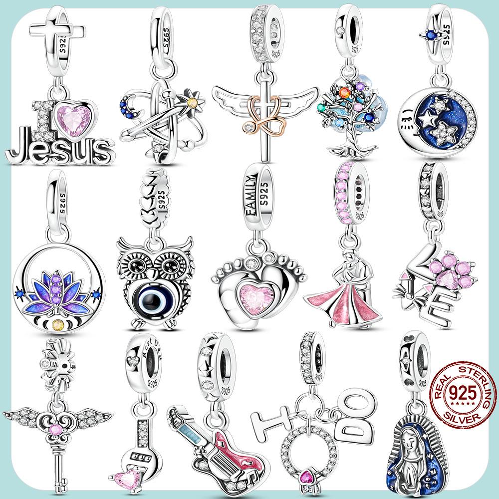 S Charm Bead Pendant Copper Guitar I Love Jesus Charm Fit Original Bracelet Woman Diy Jewelry Gift