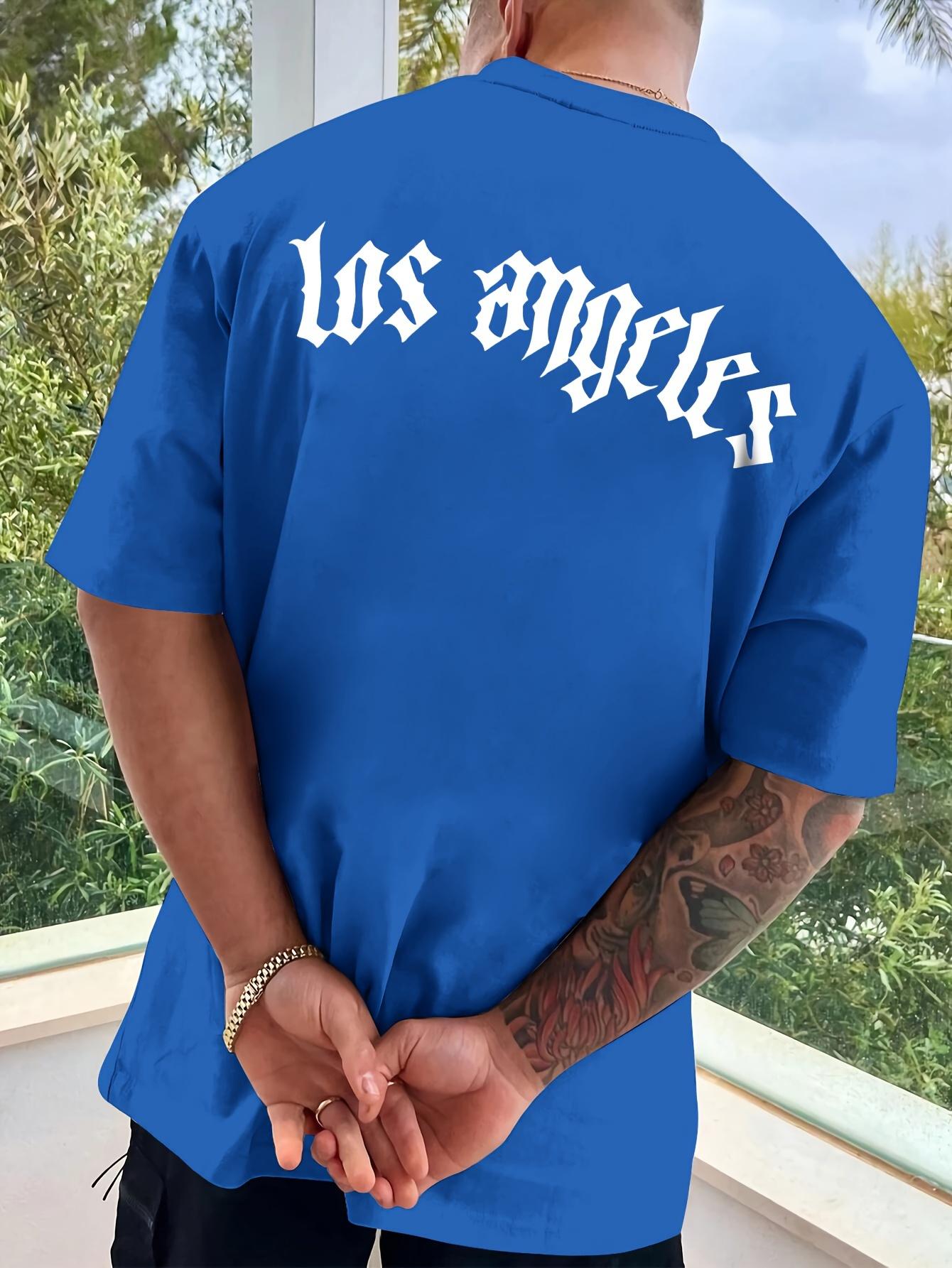 

Футболка с принтом Лос-Анджелеса, универсальная и дышащая уличная мода для мужчин, повседневная футболка с круглым вырезом и коротким рукавом на лето M шампанского