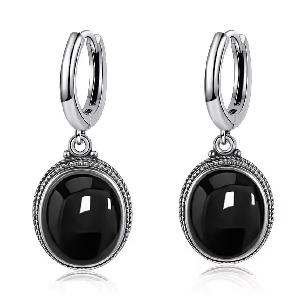 Vintage 925 Silver Natural Labradorite Earrings with Blue Light 10*12mm Big Stone Hoop Earrings Fine Jewelry for Women