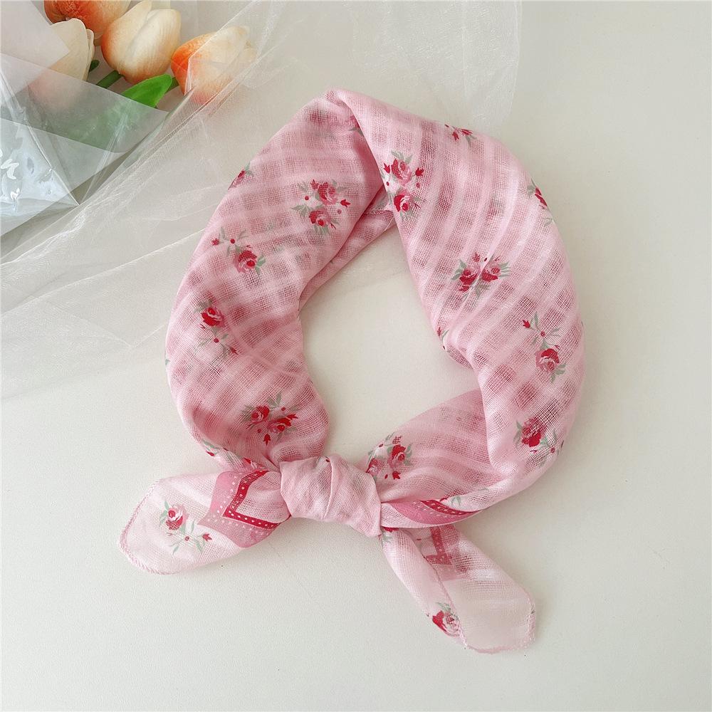 Eșarfă pătrată mică din bumbac și in Eșarfă din mătase Primăvară și toamnă pentru femei Stil nou artistic și versatilă la modă Esarfă cu bentiță cu temperament