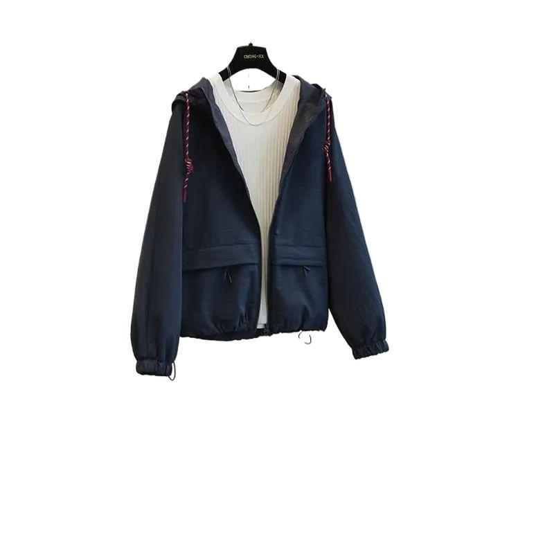 Fashionable and Comfortable Loose Hooded Drawstring Short Windbreaker Jacket for Women