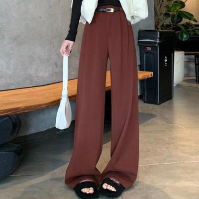 Autumn Solid Woolen Wide Leg Pants Women Fashion Straight Tube Loose High Waist Winter Casual Trousers Women Elegant Vintage Simple Lady Pants 25895
