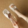 Summer European and American Size Sandals Women's Square Head Silver Comfortable Rubber Soft Sole One Pedal Buckle New Sandals Women