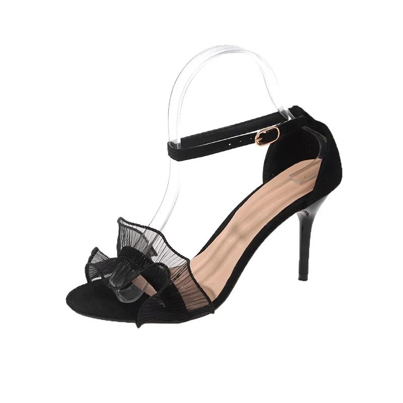 Buckle Strap Open Toe Female Sandal Black Shoes for Women Large  2024 Summer Clear Heels Peep Girls Beige Low Stiletto