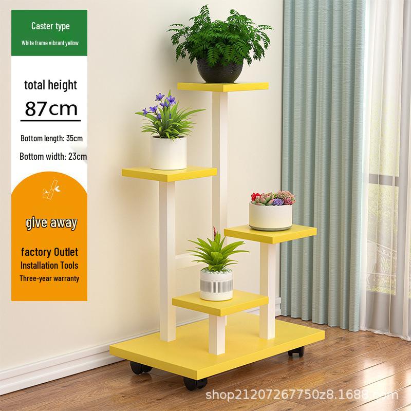 Multi-Layer Wrought Iron Flower Stand with Wheels: Movable Floor-Standing Rack for Living Room or Balcony