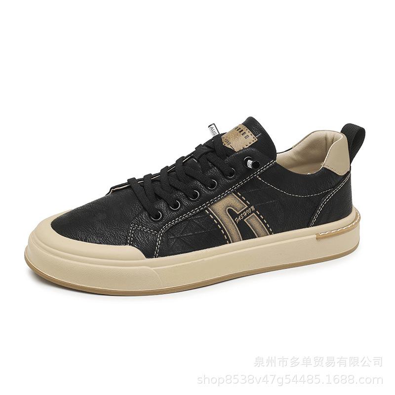 

Retro new four-season sports and leisure board shoes, light leather surface and soft sole, small white tide shoes 39 чёрный