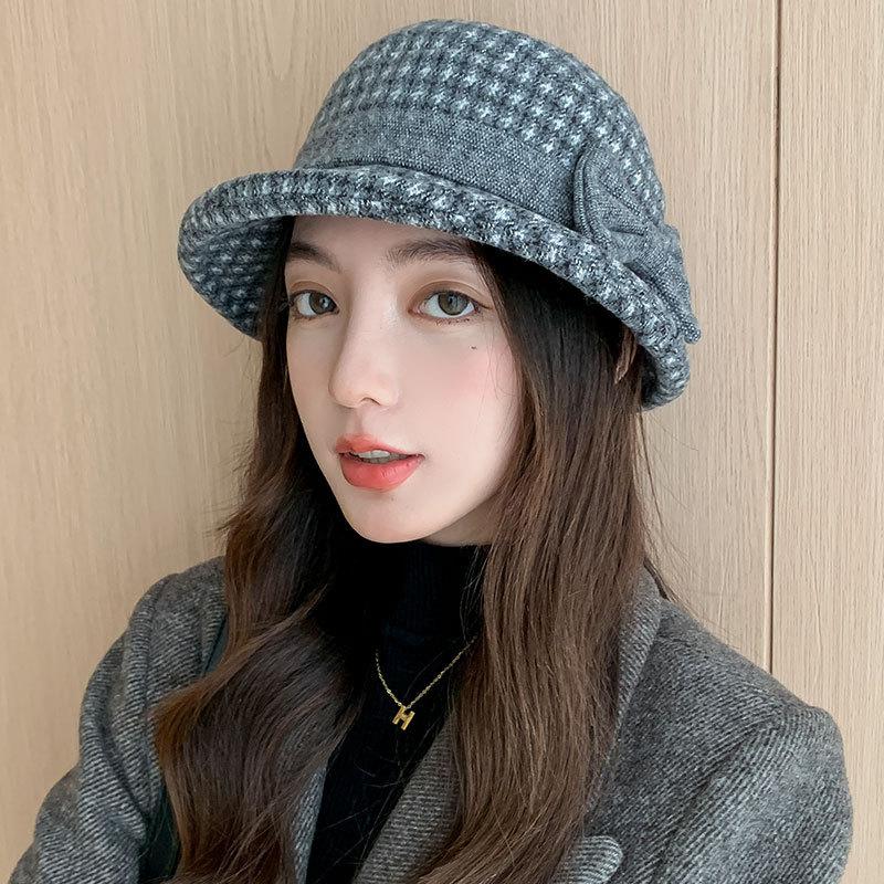 

Модная шерстяная теплая шапка-панама женская модная универсальная панама для улицы осень-зима элегантность M（56-58cm） темно-серого