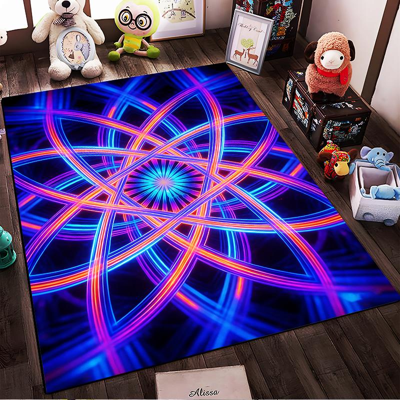 "Colorful Neon Abstract Pattern Carpet, Bright Geometric Floor Rug" Suitable for use as an anti-slip for living room bedroom sofas