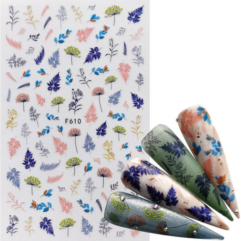 1pc 3D Nail Stickers Spring Summer Natural Flower Leaves Simulation Dried Flower Dragonfly Nail Applique Water Slides Decoration