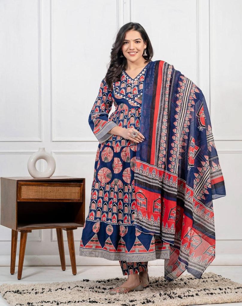 Indian Pakistani Designer Angrakha Style Kurti Pant Dupatta Set Party Wear Bollywood Salwar Suit