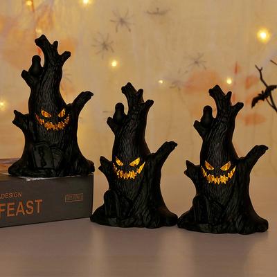 Árbol de luces LED de noche con forma de cara de fantasma para Halloween, velas sin llama, decoraciones para fiestas de Halloween, regalos para festivales para niños y adultos