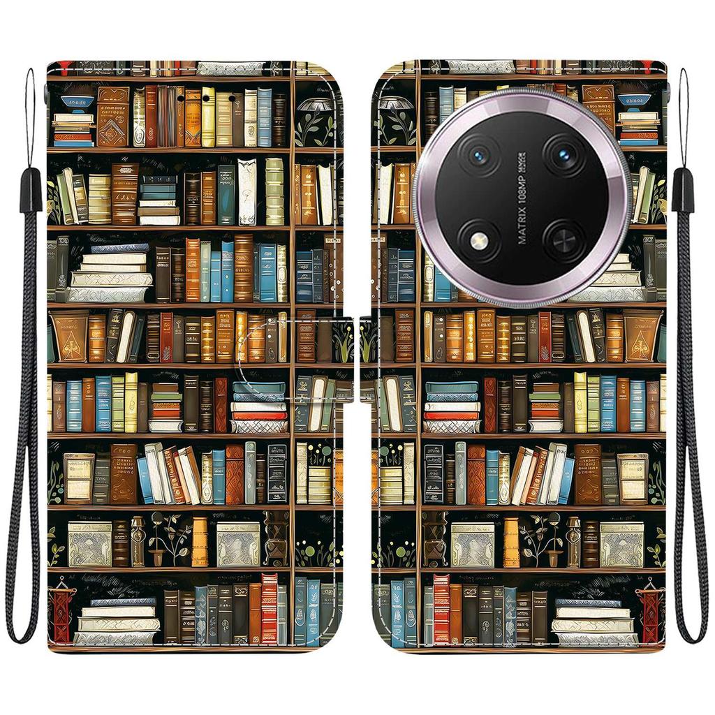 Handmade PU Leather Flip Case for Honor X9c Anti-Slip Shockproof Cover with Wrist Strap & Heart/Rose Cat Designs