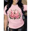 Women's Summer Personalized Rose 3D Printed Short Sleeved Round Neck Summer T-shirt