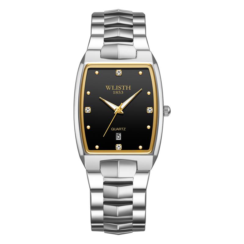 Top Brand New Style Watch Fashion Couple's Watch Square Steel Band Watch Men's Luminous Quartz Diamond Calendar Women's Watch