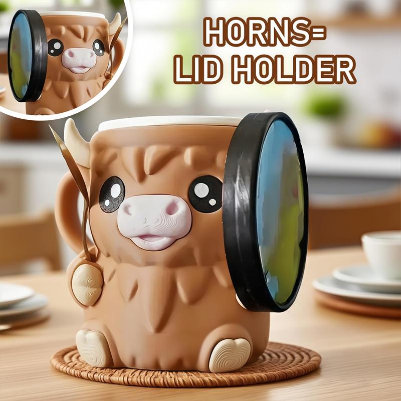 Creative Ferdinand the Highland Cow Ice Pint Holder Highland Cow Shaped Milk Tea Cup Summer Cold Coffee Cups Kitchen Drinkware