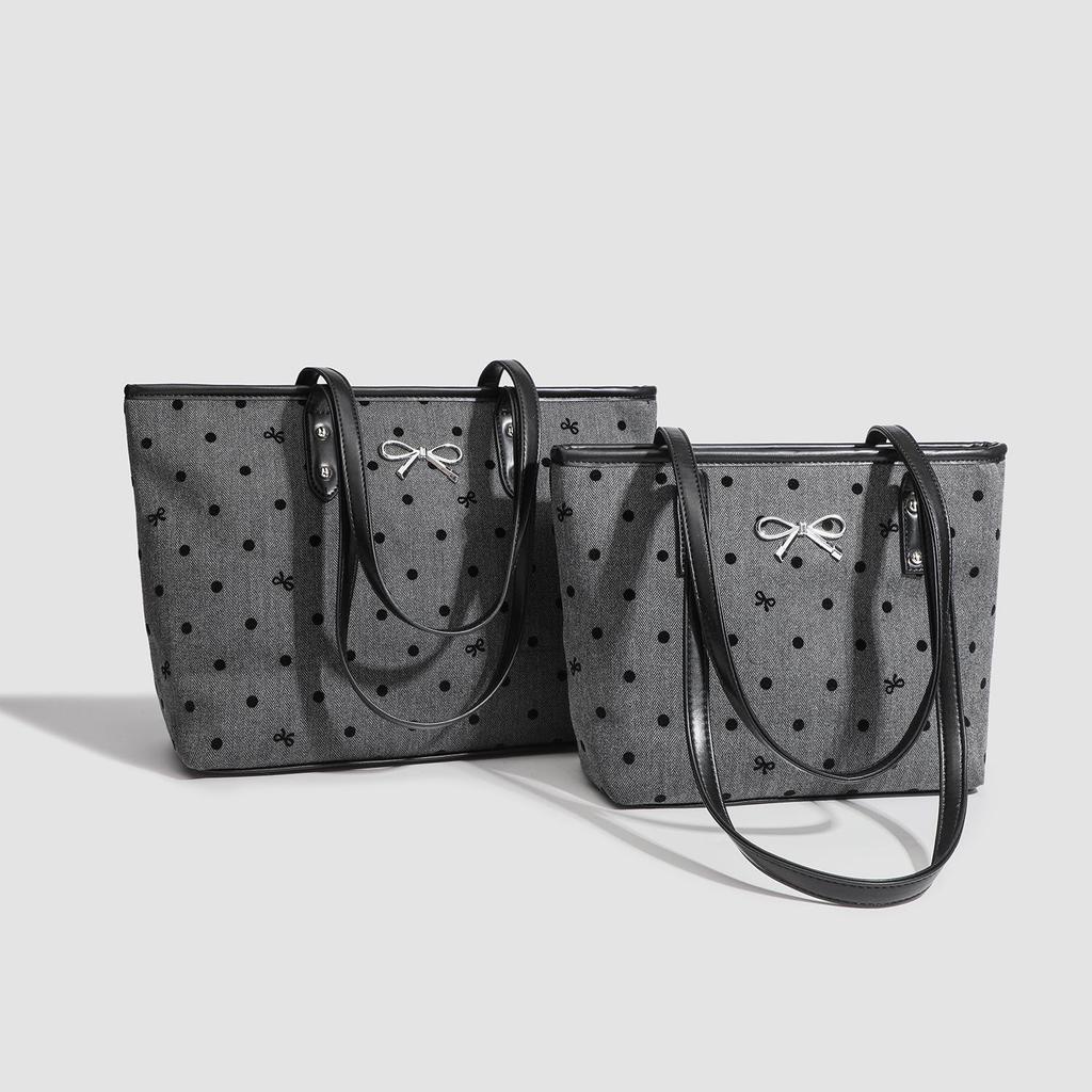 Preppy Bowknot Canvas Tote Bag - Large Casual Shoulder Handbag 2025