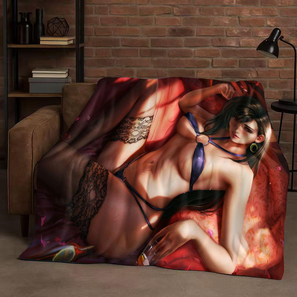 HD Tifa Aerith Sexy Lace Girl Cartoon Flannel Blanket,Ultra Soft Warm Plush Throw for Home Bedroom Bed Sofa Cover Picnic Kids