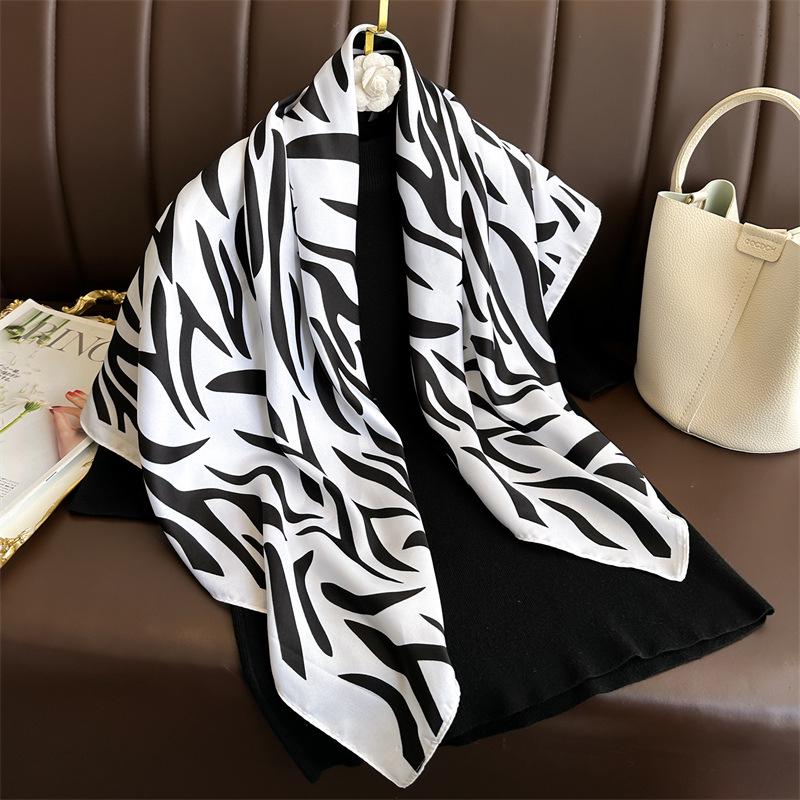 Women's Retro Twill Silk Scarf - 90cm Versatile Shawl for Travel & Sun Protection