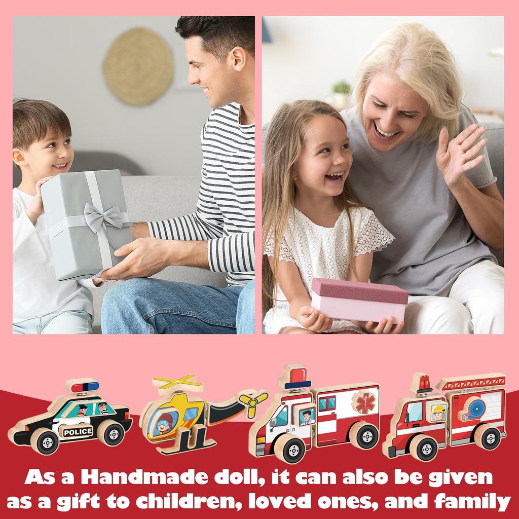 Ambulance Building Wooden Helicopter Toy Suitable For Toddler Fine Motor Skills Puzzle Detachable Building Toys Children's Educational Gift