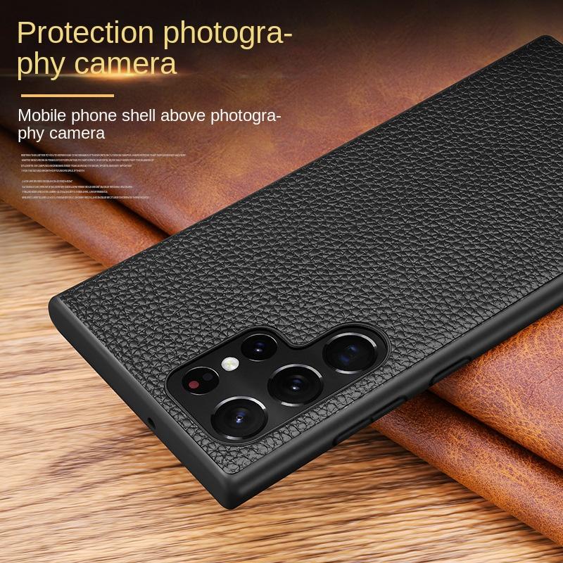 Lychee Pattern Genuine Cowhide Leather Case For Samsung Galaxy S25 Ultra S26 S24 Plus S23 S22 S21 Note 20 Ultra Protective Cover