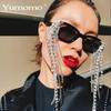 European and American Square Small Frame Handmade Point Drill Fringed Sunglasses Unisex Jelly Color Internet Celebrity Street Glasses Sunglasses