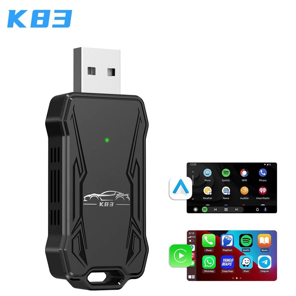 

K83 Новый мини беспроводной адаптер Carplay с поддержкой Plug And Play WiFi6 BT5.2 Auto Connect Универсальный 2 в 1 Carplay Dongle чёрный