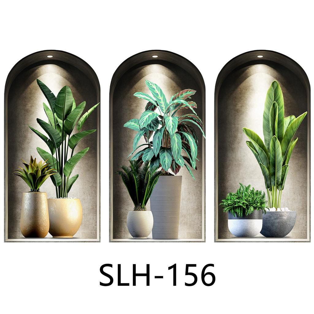 Set 3 Buc. Autocolante de Perete cu Plante și Flori DIY Coroană Abțibilduri din Sticlă pentru Decor Nuntă Living Dormitor Autocolante Autoadezive pentru Frigider