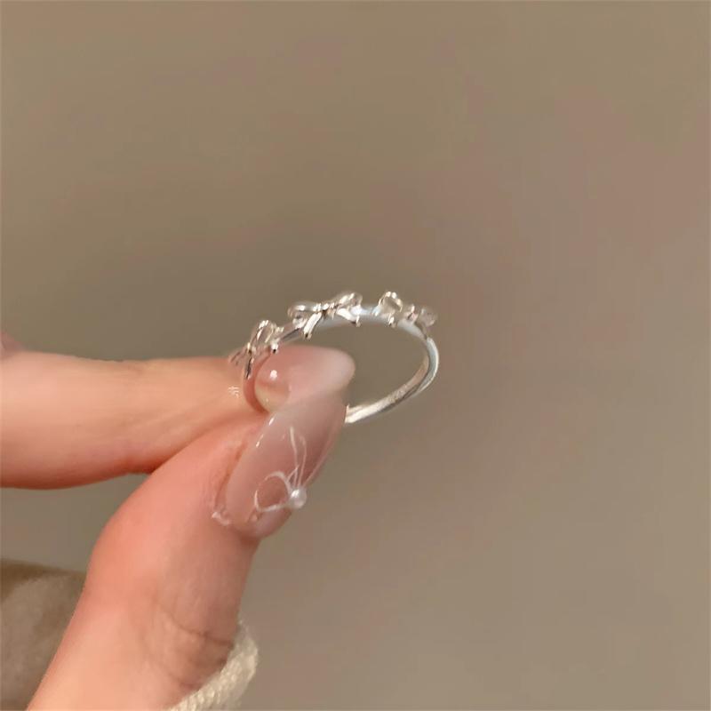 Sweet  Ribbon Bowknot Opening Adjustable Ring For Women Girls Light Luxury Bow Finger Ring Party Jewelry Birthday Gifts