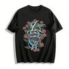 Vintage Skeleton Hand Blue Snake Floral Print Trendy Casual T-Shirt Pure Cotton T-shirt