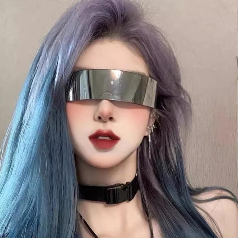 Futuristic Sunglasses Funny Mirrored Party Glasses Futuristic Rimless Eyeglasses for Women Men Halloween Cosplay Party