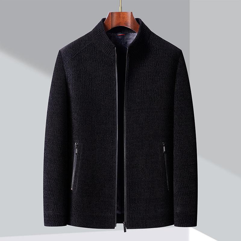 New Plush Thickened Jacket for Men's Lapel Middle-aged and Elderly Daddy Suit Winter Chenille Warm Casual Wool Jacket