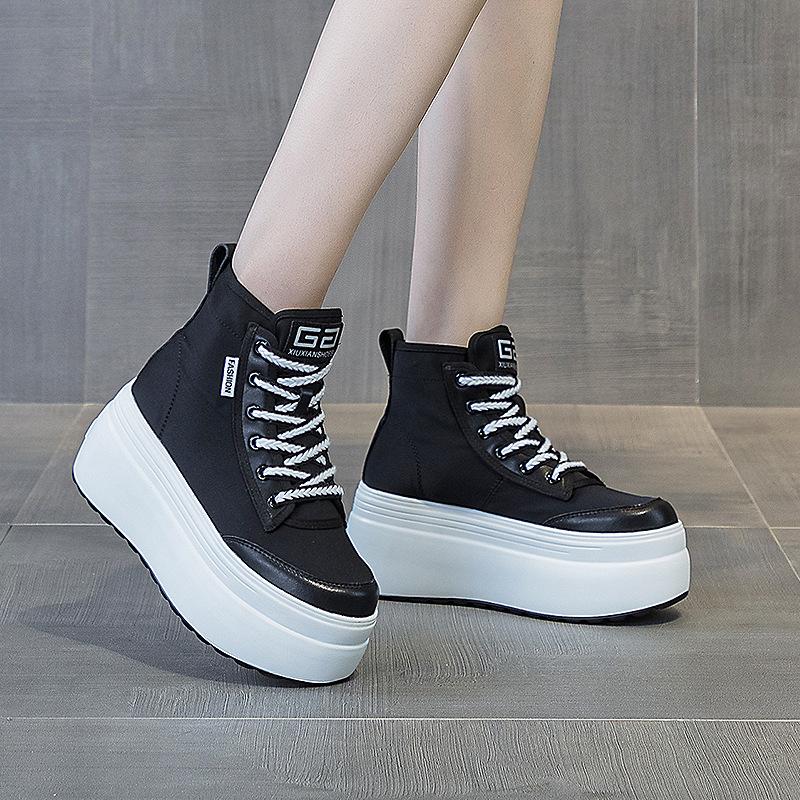 Platform white shoes women's autumn and winter 2025 new muffin high-top shoes versatile lace-up fashion casual short boots trend