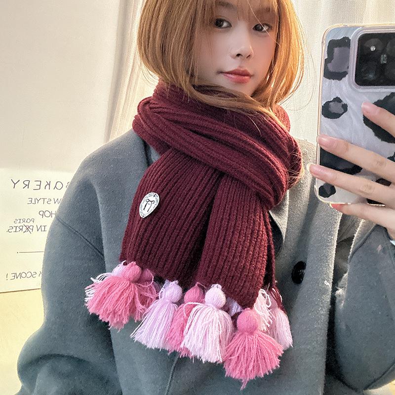 Falling Pool Knitwear: Mori Girl Handmade Tassel Scarf - Warm Winter College Style Neck Warmer for Women