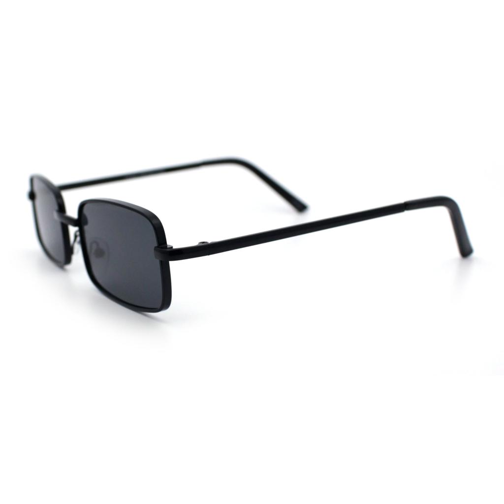 SA106 Men's Retro Vintage Narrow Rectangular Pongee Metal Sunglasses, All Black, 5 12" (140mm) x 1 14" (32mm)