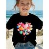 European Sizes New Children's Super Cute Girls' Fun Cartoon Heart Balloon T-Shirt, Round Neck Patchwork Short Sleeve Top