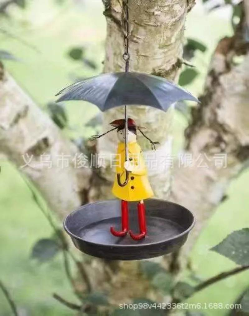 Creative Hanging Bird Feeder Metal Hanging Chain Girl With Umbrella Tray Outdoor Garden Tray Yard Decoration Supplies Hot Sale