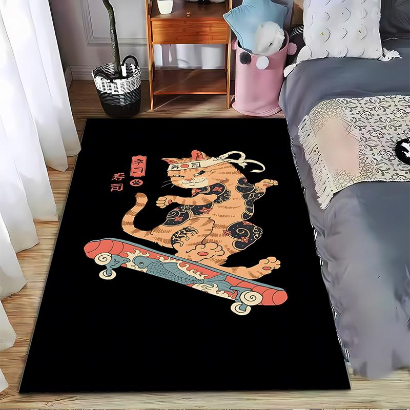 "Unique Cat Skateboarding Carpet with Japanese Sushi Style Design" Suitable for use as an anti-slip for living room bedroom sofas