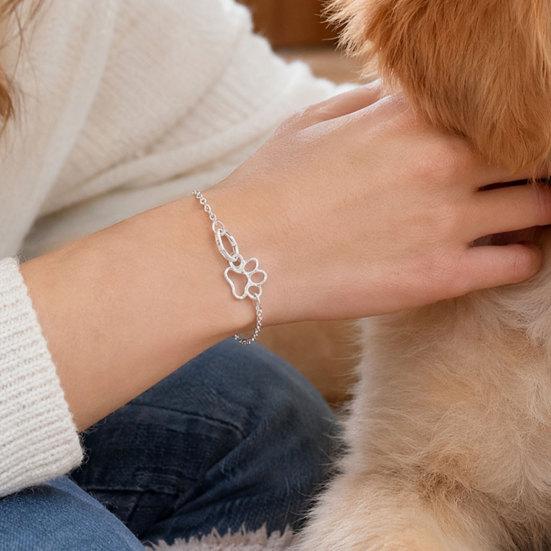 Women Bracelet, Thin Chain Design Adjustable Bracelet, Hollow Heart Dog Paw Print Healing Charm Bracelet, Multi-Purpose Wrist Anklet Accessory