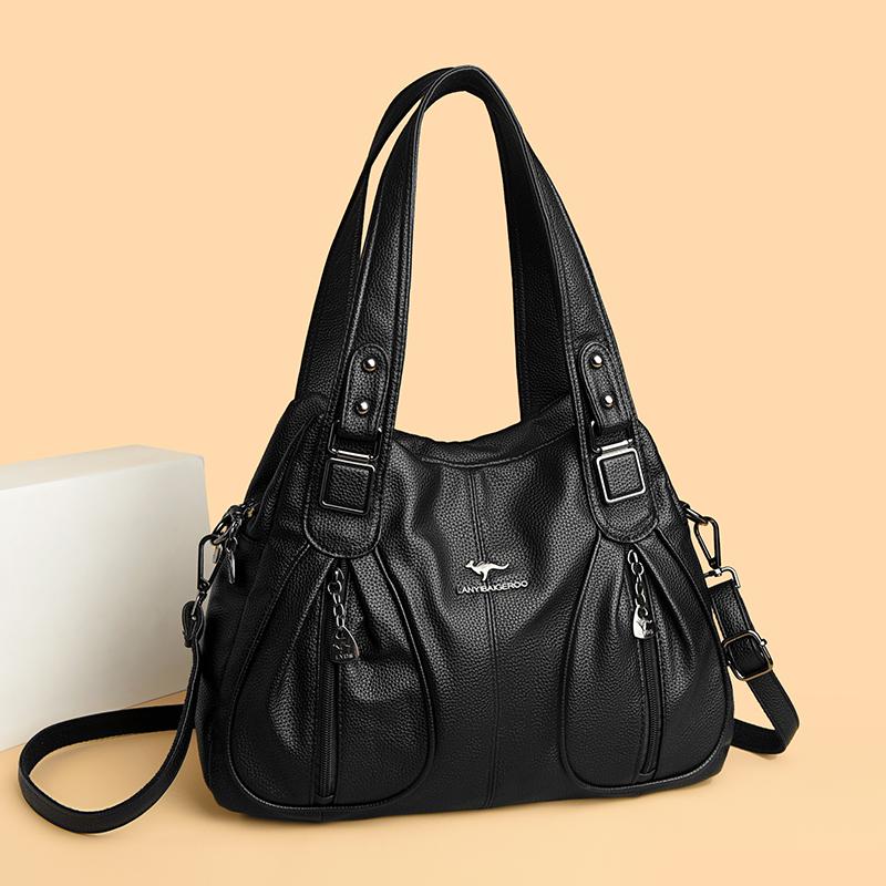Soft leather pleated shoulder bag Crossbody tote women s bag чёрный