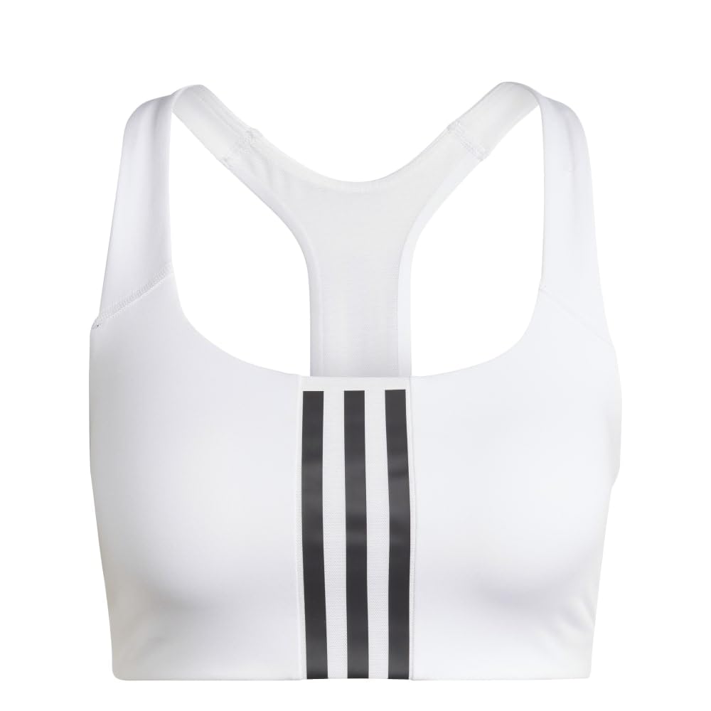 Adidas Powerimpact Training Sports Medium White Bra, Support, Three-Stripes Bra, IKV47, Women's, (IT6622), J/2XCD