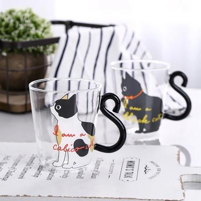 Cam Su Bardağı Kedi Kuyruk Kolu Kupa Süt Çay Kahve Meyve Suyu Kupa Drinkware