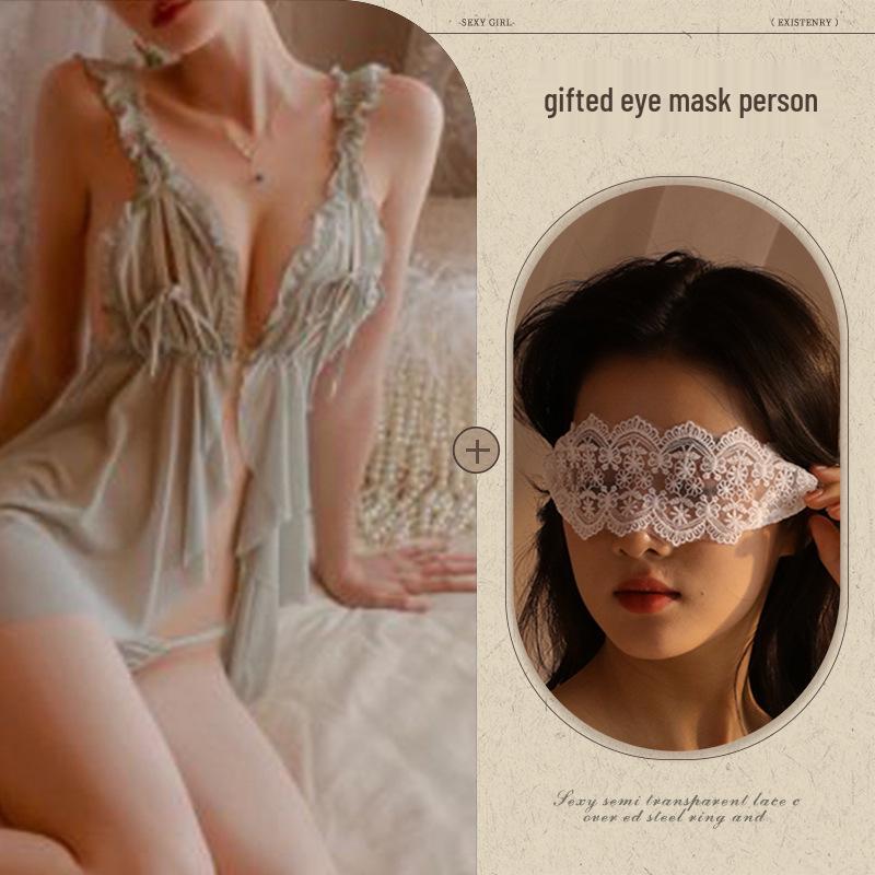 Temptation See-Through Hollow Out Chest Slit Sexy Sleepwear Lingerie Nightgown 814