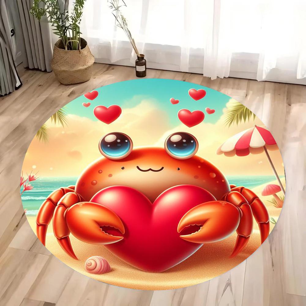 Cartoon Love Crab Circular Carpet Room Floor Mat Anti Slip Living Room Carpet Washable Carpet Home Decoration Mat