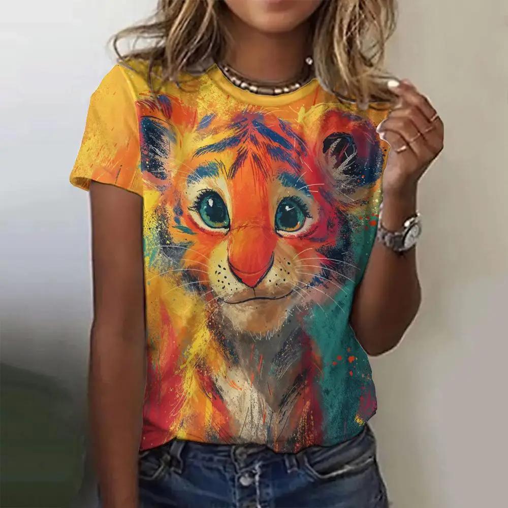 Summer Women Cute Cartoon Animal T-shirt Fashion V-Neck Tops Tees Female Casual Short Sleeve Clothing Ladies Vintage Outfit