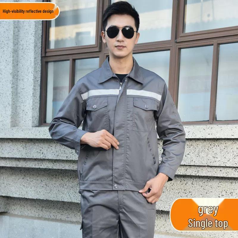 Reflective Polyester Cotton Workwear Set - Durable, Dirt-Resistant Clothes for Spring and Autumn Construction and Workshop Use