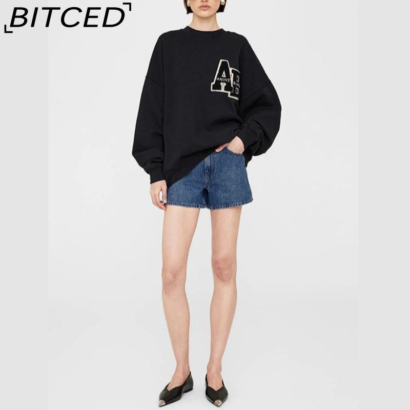 BITCED Women's Early Autumn Patchwork Embroidered Letter Sweatshirt