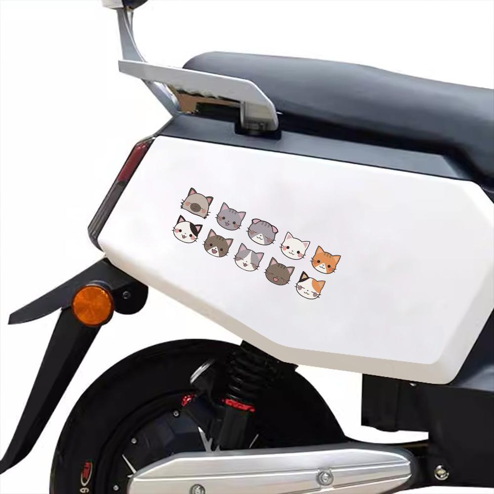 10Pcs Cartoon Cat Car Sticker Vehicle Motorcycle Reflective Scratch Blocking Window Windshield Cute Helmet Sticker Cute Decor