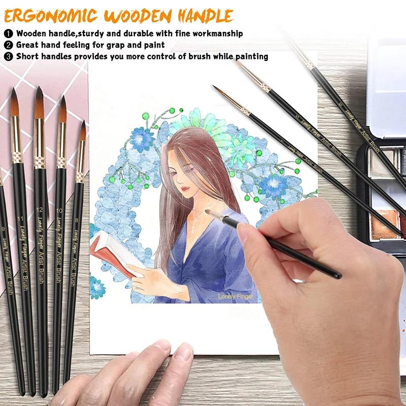 12pcs Paint Brushes Set Professional Paint Brush Round Pointed Tip Nylon Hair Acrylic Brush For Acrylic Watercolor Oil Painting