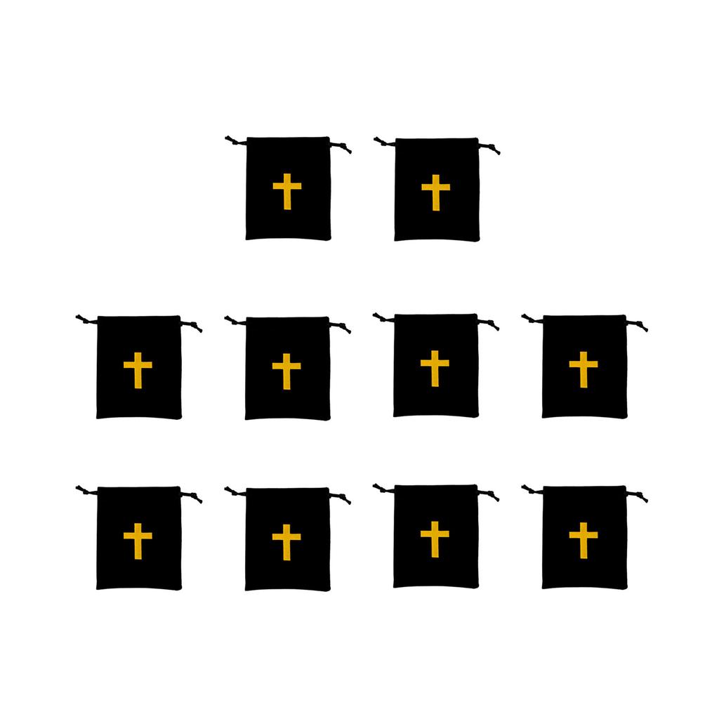 Pack Of 10 Velvet Drawstring Bags Rosary Bags Jewelry Gift Pouch Featuring Cross Design For Jewelry And Travel Storage